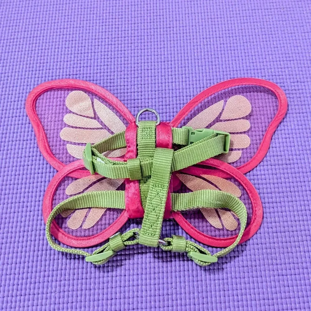 Pink and Gold Sparkle Butterfly Green Dog Harness Size XS/S